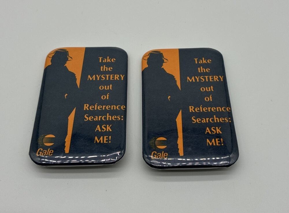 Vintage Library Librarian Pins Lot Of 2 Reference Searches